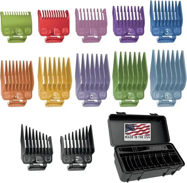 Wahl Clipper Genuine Secure-Fit™ Attachment Guard Organization Kit with Color Pro Colored Hair Clipper Guide Combs, 14 Piece Premium Storage Kit for Wahl Hair Clippers, Multicolor - 3291-100