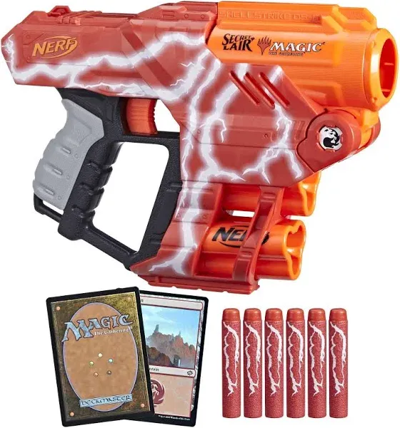 Nerf Lmtd Lightning Lair, Magic: The Gathering Secret Lair Blaster with 6 Darts, 2 Shells, and 2 Promo Trading Cards