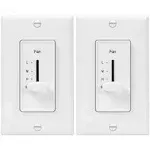 ENERLITES 3 Speed Decora in Wall Ceiling Fan Control, Slide Switch, 120VAC, 2.5A, Single-Pole, Neutral Wire NOT Required, 17000-F3-W2P, White, 2 Pack