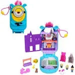 Polly Pocket Playset, 1 Doll,2 Minions and Fluffy The Unicorn Toy, Minions Compact with 9 Accessories