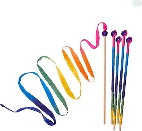 Sarah's Silks Rainbow Streamer - 8' Long Ribbon Wand for Kids, Pretend Play, Dance, Baton Stick Twirling, and Gymnastics Party Favors | 100% Silk and Wood Montessori and Waldorf Toys