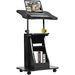 Tangkula Mobile Laptop Podium Height Adjustable Podium Stand Standing Desk Rolling Desk Laptop Cart with Swivel Top & Movable Wheels Black