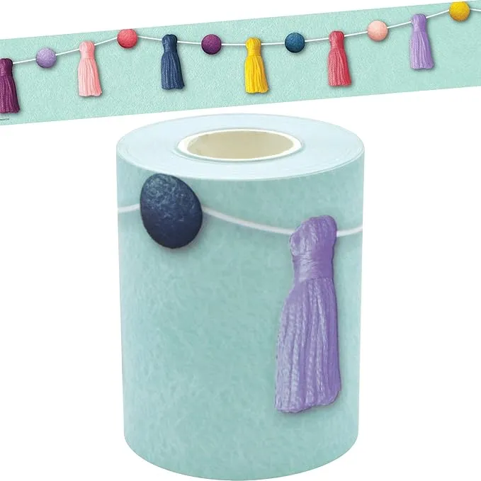 Teacher Created Resources Oh Happy Day Pom-Poms and Tassel Straight Rolled Border Trim