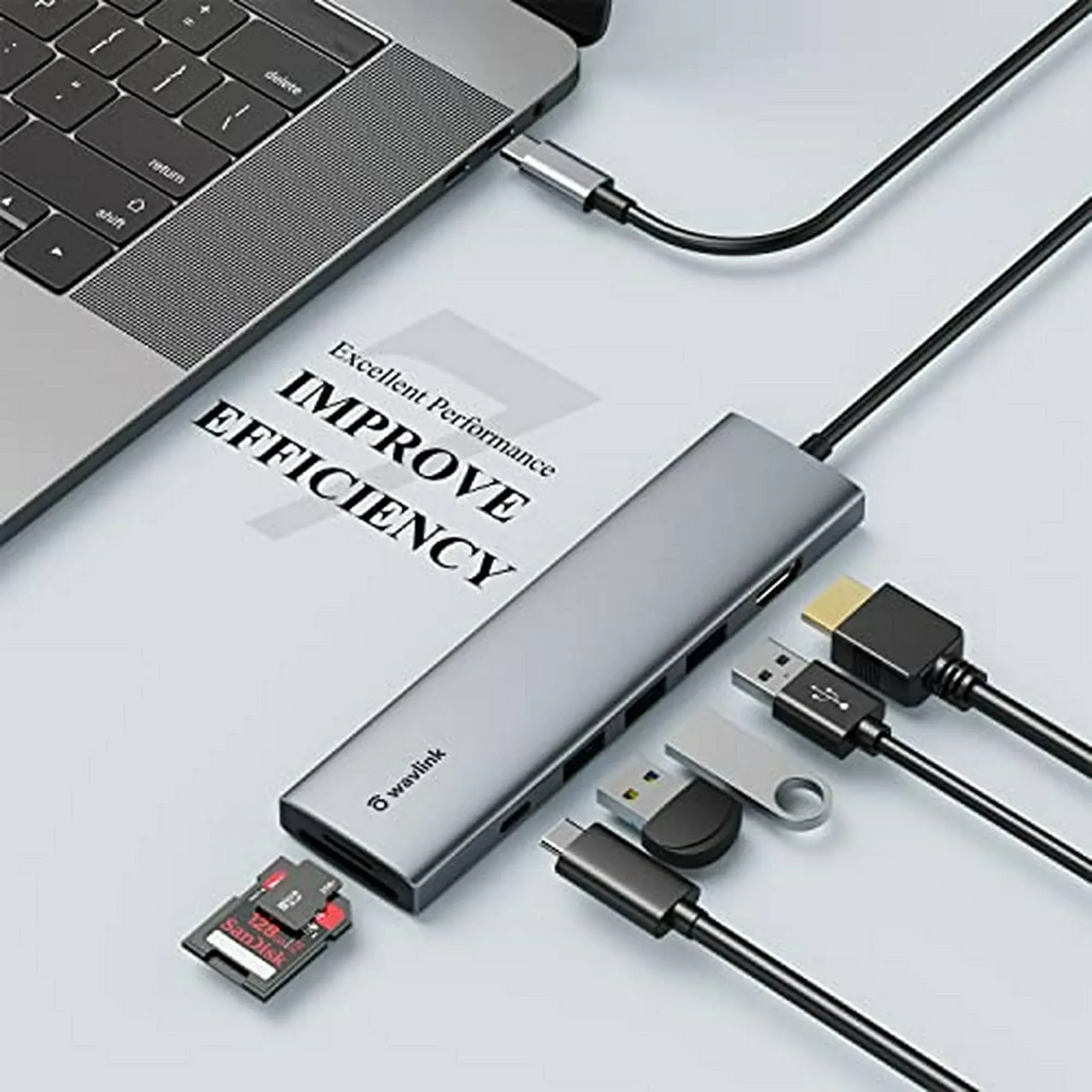 USB C Hub 7-1 Multiport Adapter Portable with 4K HDMI/100W PD, SD/TF Card Slots