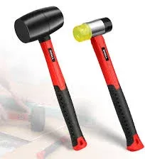 SHALL 2-Piece Rubber Mallet Hammer Set, 16oz Rubber Hammer Mallet & 40mm Double-Faced Soft Mallet, Shockproof Fiberglass Handle with Cushion Grip, Damage-Free to Flooring, Tile, Crafts and Wood Work