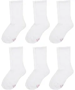 Hanes Ultimate White 6 Pack Crew Socks Girls Size Medium (10.5 - 4) NEW