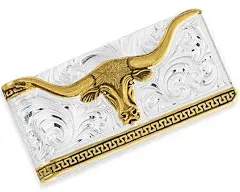 Montana Silversmiths Silver Filigree with Gold Longhorn Money Clip