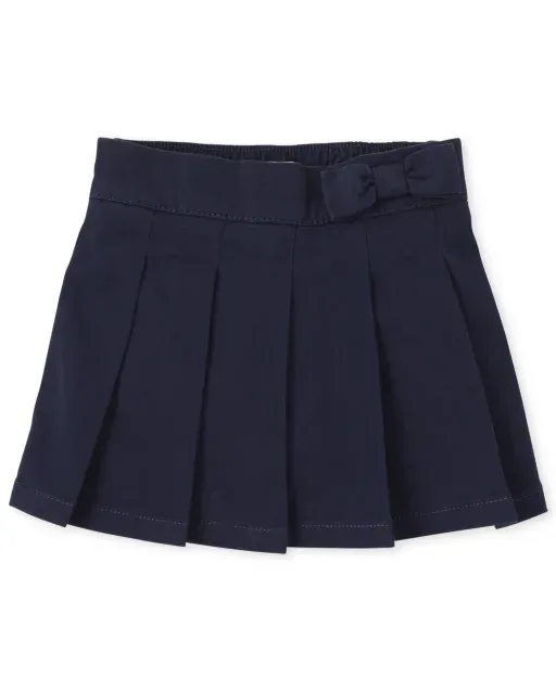 Toddler Girls Uniform Bow Pleated Skort - Blue