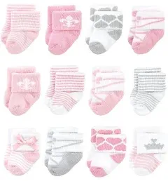 Hudson Baby Girls' 12-Pack Cotton Rich Newborn Socks