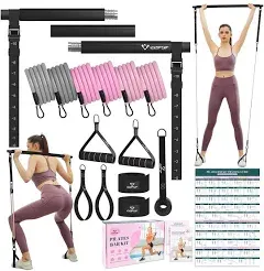 COFOF Pilates Bar Kit with Resistance Bands, Multifunctional Yoga Pilates Bar with Heavy-Duty Metal Adjustment Buckle, Portable Home Gym Pilates