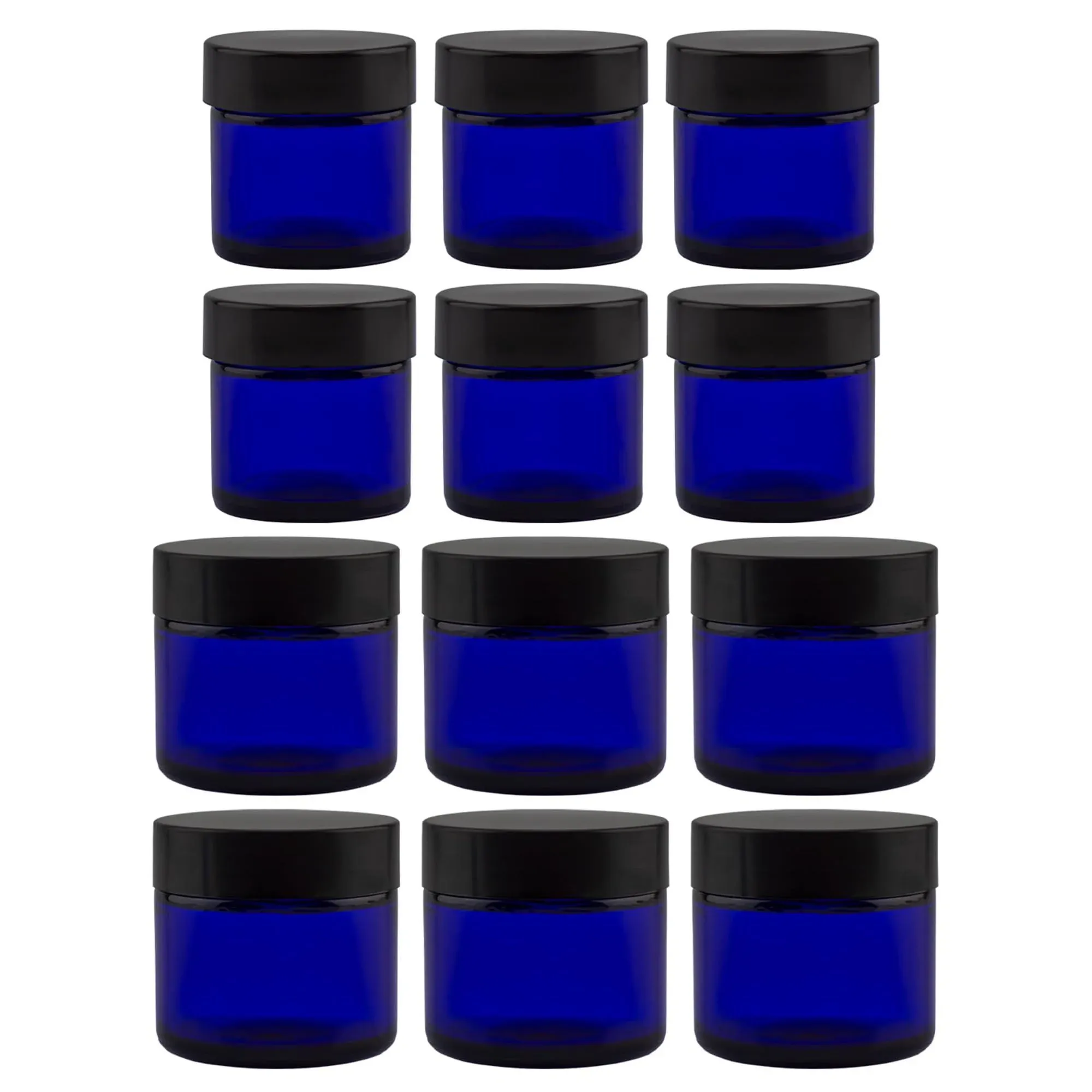 Cornucopia Brands Combination 12 Pack of Cobalt Blue 1oz & 2oz Glass Straight Sided Jars