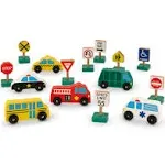 Melissa & Doug Wooden Vehicles & Traffic Signs Play Set