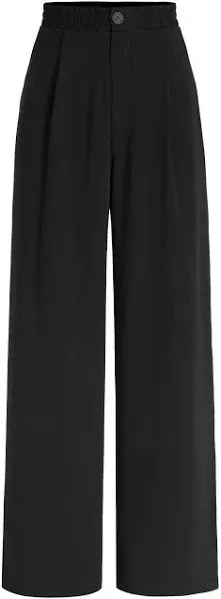 Solid High Waist Pleated Wide Leg Trousers