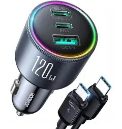 JOYROOM Pd 120w Fast Charging Qc3.0 Led Usb C Qc Auto Car Charger Car Charger With 100W Cable