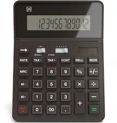 TRU RED TR290 12-Digit Display Desktop Tax Calculator Black Solar Battery NEW