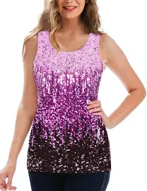 MANER Women's Sequin Sleeveless Glitter Gradient Tank Club Party Vest