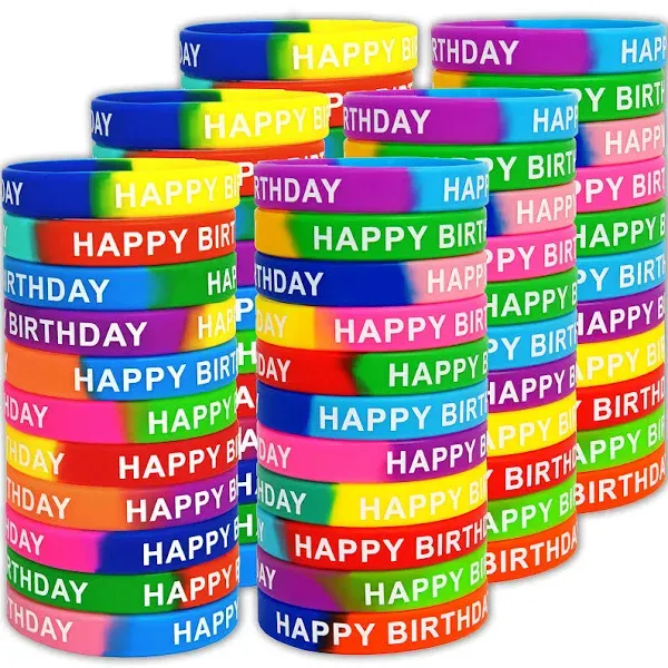 66 Pieces Birthday Rubber Bracelets(22 Styles),Colored Birthday Wristbands for Birthday Party Favors,Stretch Birthday Rubber Wristbands for Birthday Party Supplies