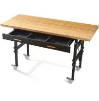 Work Bench, Workbench with Drawer, Power Outlet, Wheels, 59×23.6&#034; Heavy Duty Adj