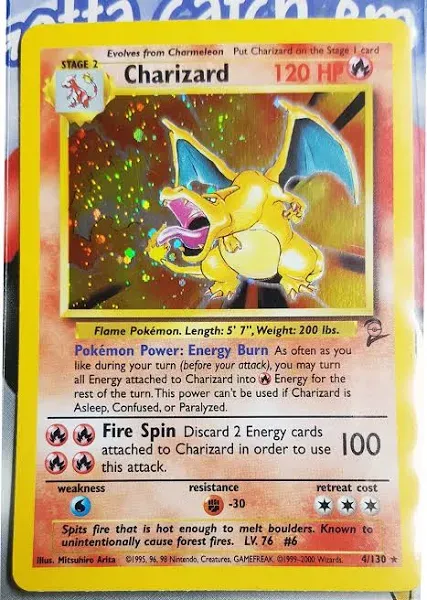 Charizard Pokemon Card 4/130 Base Set 2 Holo 