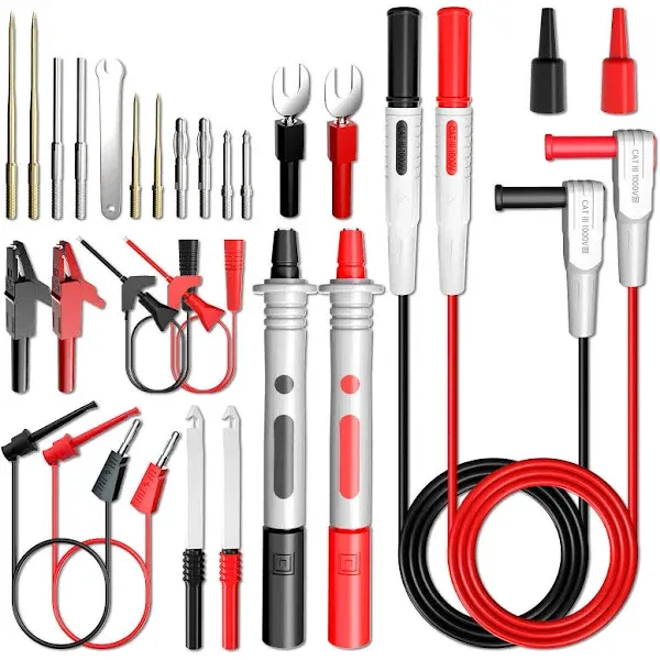 Silicone Multimeter Test Leads Kit 25PCS with Replaceable Gold-Plated Probe