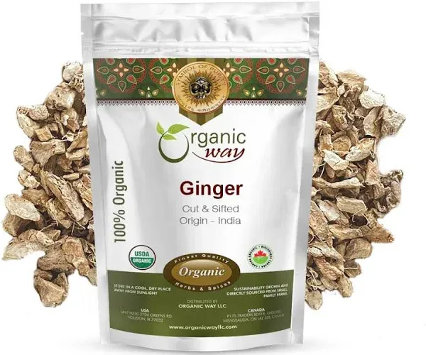 Organic Way Premium Dried Ginger Root Cut & Sifted (Zingiber officinale) - Organic & Kosher Certified | Raw, Vegan, Non GMO & Gluten Free | USDA Certified | Origin - India (1/2 LBS)