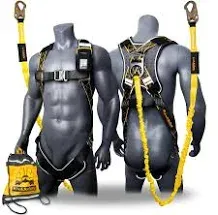 Fall Protection Safety Harness w/Attached 6 ft Lanyard Construction ANSI