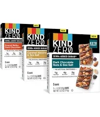 Kind Zero Added Sugar Bars Keto Friendly Snacks Variety Pack 6.2oz Box (15 Bars)