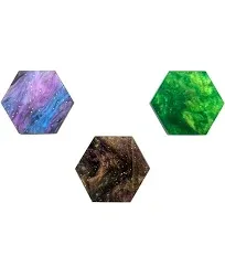 Resource Tokens | 90pc Acrylic Game Tokens | 30 of Each Color (Lagoon, Stardust, Verdant) | Hexagon | Nebula Collection