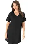 Roaman's Women's Plus Size Short-Sleeve V-Neck Ultimate Tunic - 1X, Black