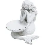 SOFFEE DESIGN Rustic White Jewelry Tray Mermaid Shell Dish, Vintage Small Figurine Ring Holder, Collectible Personal Ornament Plate for Necklaces, Earrings, Trinket - Mermaid Shape Organizer