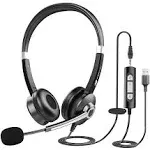 USB Computer Headset with Microphone for Laptop PC, 3.5mm Wired Stereo Call Center Headset with Microphone Noise Cancelling, Corded Desktop.