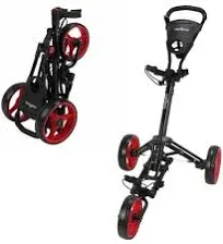 Caddymatic Golf X-Lite One-Click Folding Pull/Push Golf Cart Black/Red