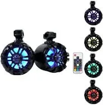 (4) Rockville WB65KLS BLACK 6.5" 300w Metal Marine Wakeboard LED Tower Speakers