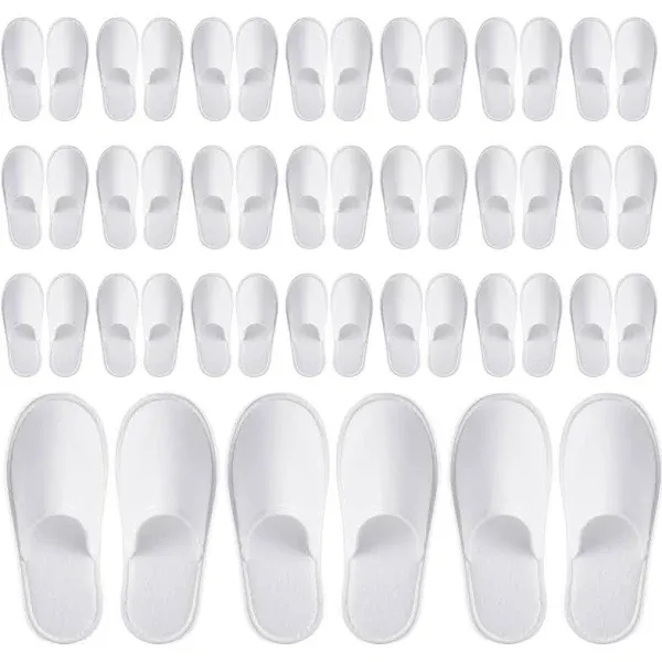 Juvale 24 Pairs Disposable House Slippers for Guests - Bulk Slipper Pack for Hotel, Spa, Travel, Shoeless Home, White Closed Toe (US Men Size 10, Women 11)