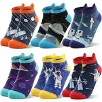 Welwoos Kids Boys Ankle Socks No Show Low Cut Funny Cute Cartoon Novelty Cotton Socks 6 Pairs Gifts Stocking Stuffers for Boys Kids(Space,5-8 Y)