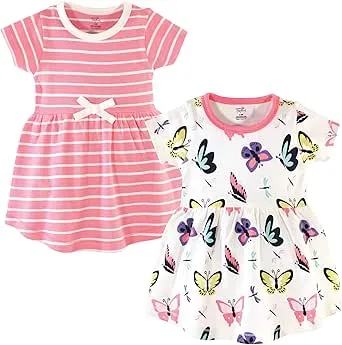 Baby Girls Baby Organic Cotton Short-Sleeve Dresses 2pk, Butterflies and Dragonflies