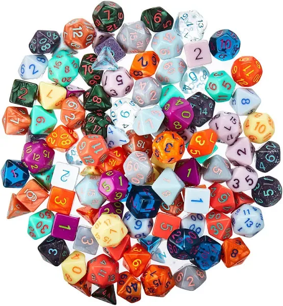 Series IV 100+ Polyhedral Dice Random Bag - Includes 15 Sets of 7 Dice with Unique Colors - TTRPG Role-Playing Dice - Bulk Tabletop RPG Gaming DND Accessories - D20 D12 D10 D00 D8 D6 D4