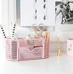  Desk Organizer - Girlie Desk Accessories - Strong Metal Construction - Pink