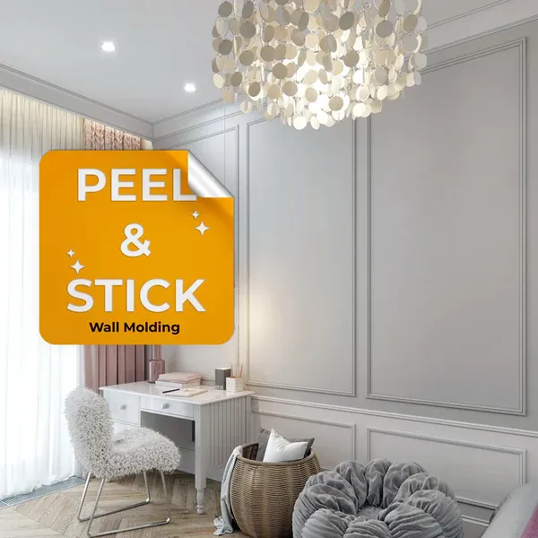 Peel and Stick Wall Trim Kit - 3 Upper and 3 Bottom Frames with Chair Rail | Easy Installation