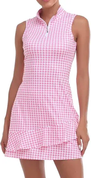 Viracy Tennis Dress for Women Sleeveless Golf Dresses with Shorts and Pockets Ruffle Zip Up Stand Collar Golf Outfits