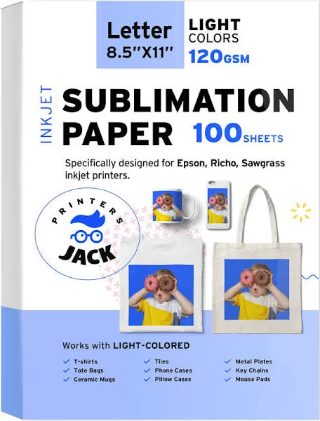 Printers Jack Sublimation Paper 8.5 x 11 Inches 100 Sheets 120gsm for Any Epson