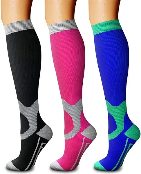 CHARMKING Compression Socks for Women & Men Circulation (3 Pairs) 15-20 mmHg is Best Support for Athletic Running Cycling