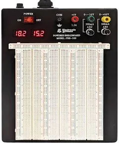 Powered Solderless Breadboard with 2390 Tie Points, 3 Regulated Power Supplies, 2 LED Display Voltmeters