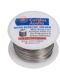 CARDAS AUDIO QUAD EUTECTIC SILVER SOLDER Wire Roll W/Rosin Flux 110Gm 1/4 Lb