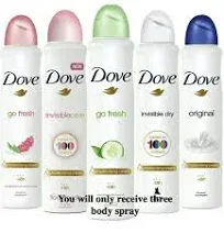 3 Pack Dove Women Body Spray (3X250ml, Mix within the available kinds)