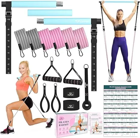 Pilates Bar Kit with Resistance Bands, Multifunctiona<wbr/>l Yoga Pilates Bar with Hea