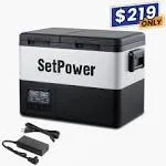 Setpower Pt35 12V Portable Car Refrigerator Freezer with AC Adapter 37 Quart Dual Zone Outdoor Fridge PT55 + AC + Cover + Slider + 216Wh Battery