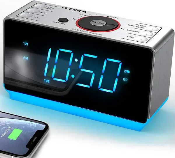 Digital Clock Radio with Bluetooth Speaker, Auto-Set Dual Alarm Clock