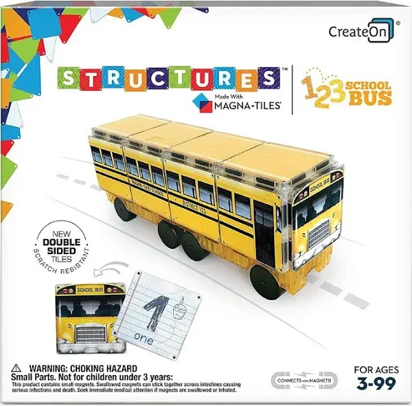 Structure-Buil<wbr/>ding Set for Kids, 123 School Bus Magnet Tiles, Magnetic