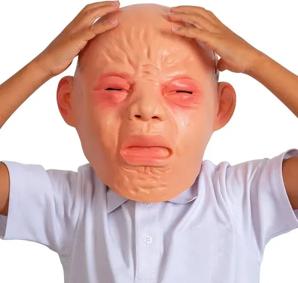 Crying Baby Costume Mask - Angry Crybaby Funny Lifelike Rubber Face Mask Accessories for Costumes for Adults and Children